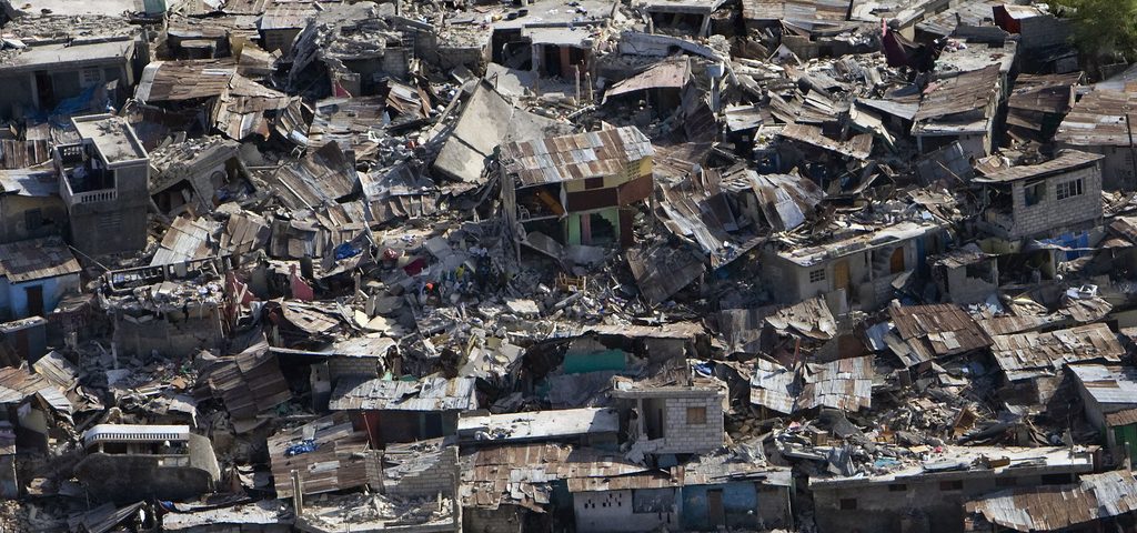 A poor neighbourhood shows the damage after an earthquake measuring 7 plus on the Richter scale rocked Port au Prince Haiti just before 5 pm, January 12, 2009.