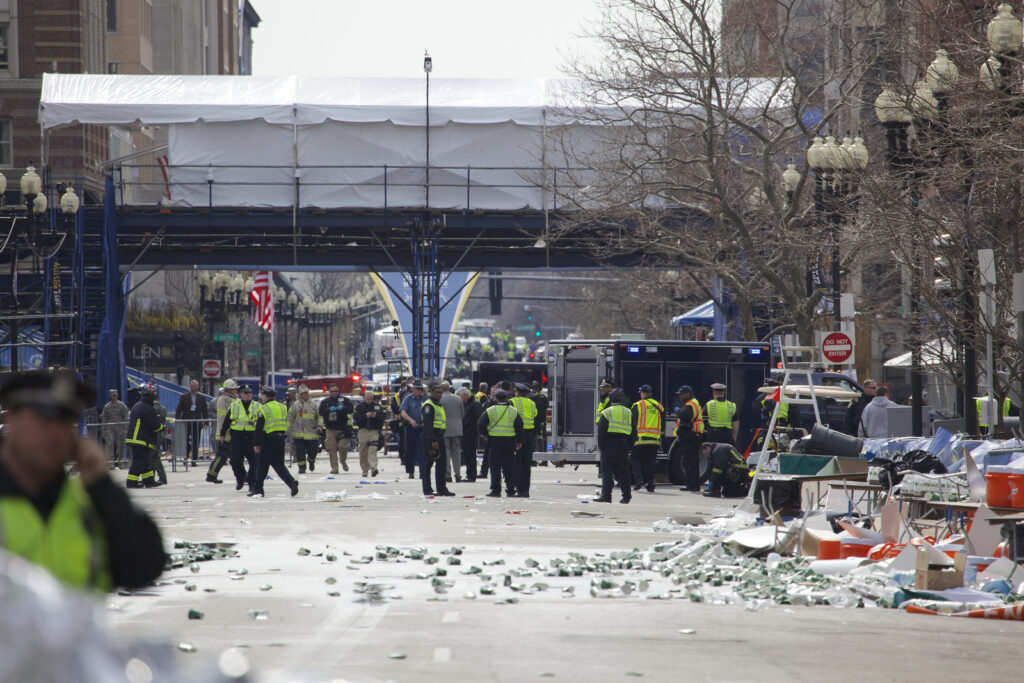 Scene at the Boston Marathon bombing in 2013.