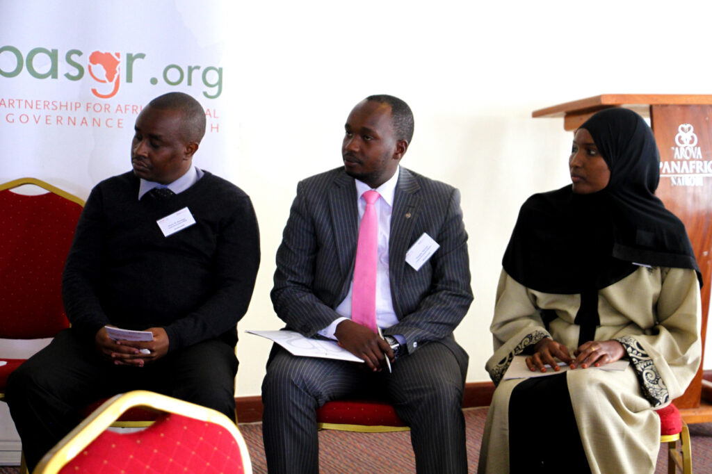 Panelists in the 3rd Panel of the data revolution meeting, Mr Victor Mwangu the Chief Statistician in the County Government of Kitui, Mr Douglas Njiraini the Director of ICT in the County Government of Kiambu and Ms Sulekha Adan the Chief Officer ICT in the County Government of Mandera.